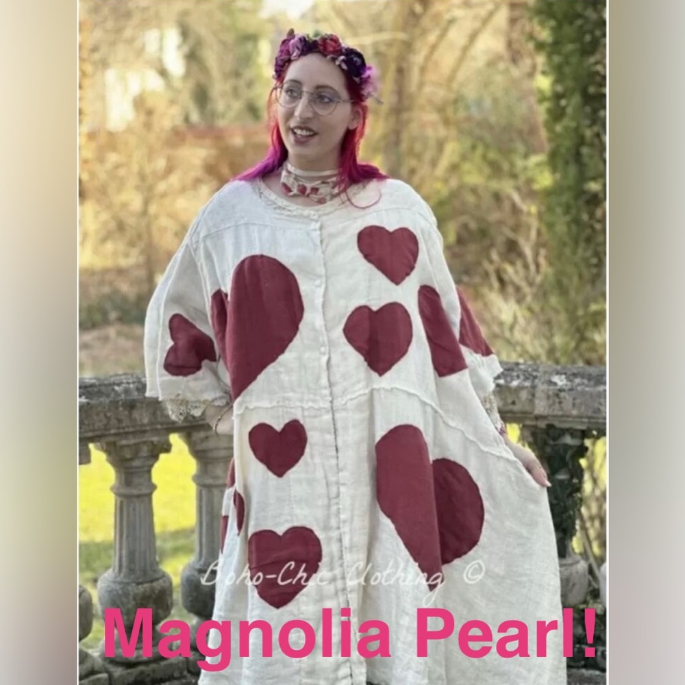 Magnolia Pearl Kimi Koat in Love ❤️ Linen Heart Appliqué Jacket, One Size, Rare - Picture 1 of 14